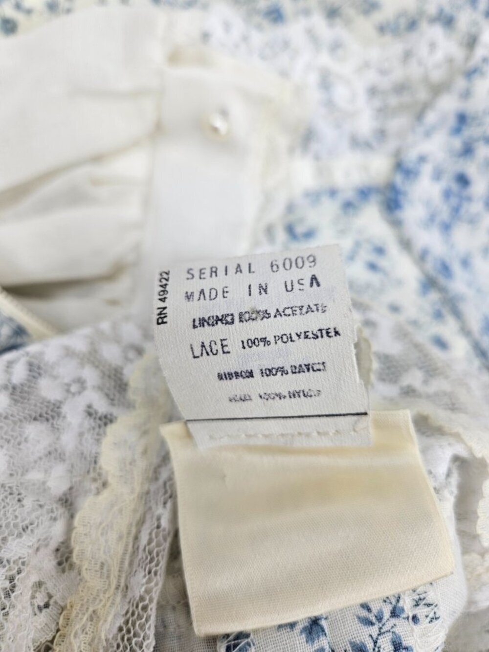VTG Gunne Sax Prairie Maxi Dress Womens 5 Blue Floral Cottagecore Lace Gauze - Picture 8 of 8
